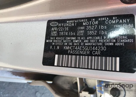 2016 Hyundai Accent Se z USA, uszkodzony, nr VIN KMHCT4AE5GU144230